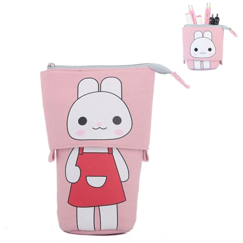 KHYYQUA 2-in-1 niedlich Federmäppchen Teleskopisch Mäppchen, Praktische Leinwand Stifte Etui,Ständer-up Einziehbar Stifteköcher Schminke Tasche,für Teenager Mädchen Jungen Kinde von KHYYQUA