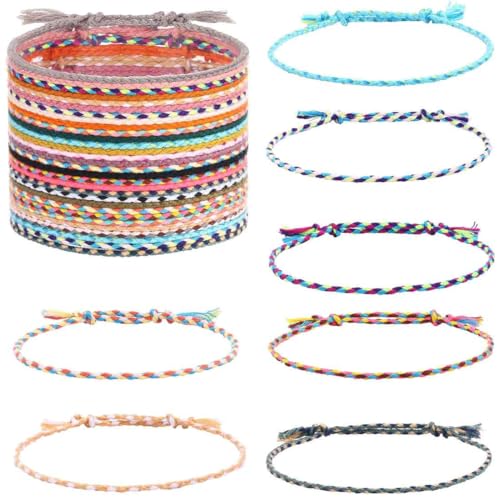 KHYYQUA 30 Stück Freundschaft Armbänder, Handgefertigt Geflochten Wickelarmband Kinder Mädchen Armband Gewebte Dünn Armbänder Freundschaftsarmband für Frauen Mädchen von KHYYQUA