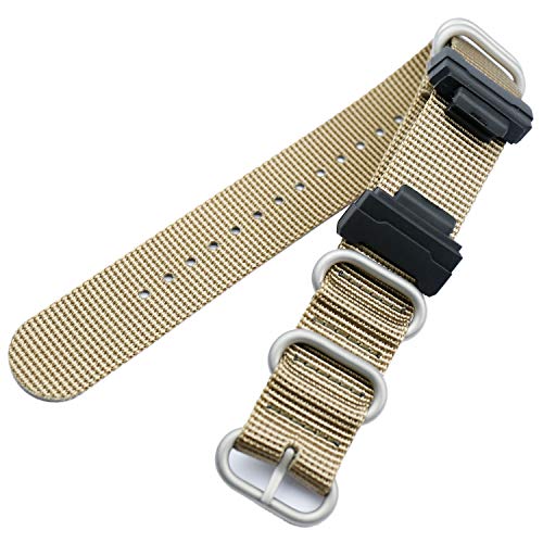 KHZBS RAF Nylon-Gurt + Adapter Ersatz für Casio g-Shock GA100 GA110 G8900 GW6900 GW5600 22mm Beige silver buckle von KHZBS