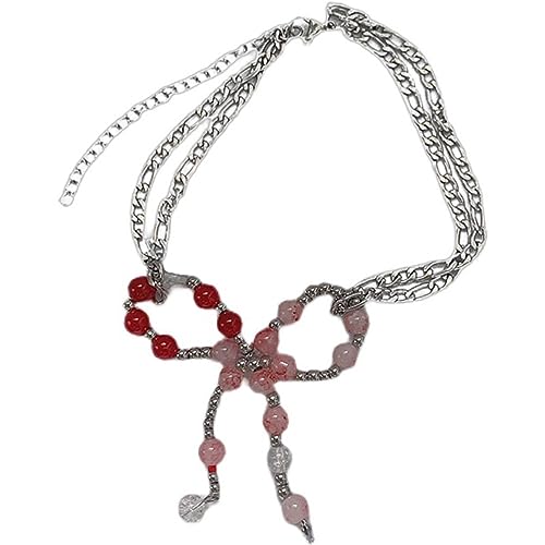 Farbige Glasur Perle Ästhetische Halskette Gradient Bowknot Schlangekette Frauen Mädchen Hochzeitsfeier Schmuck Geschenk Colarbone Kette Einstellbare Halskette von KHZen