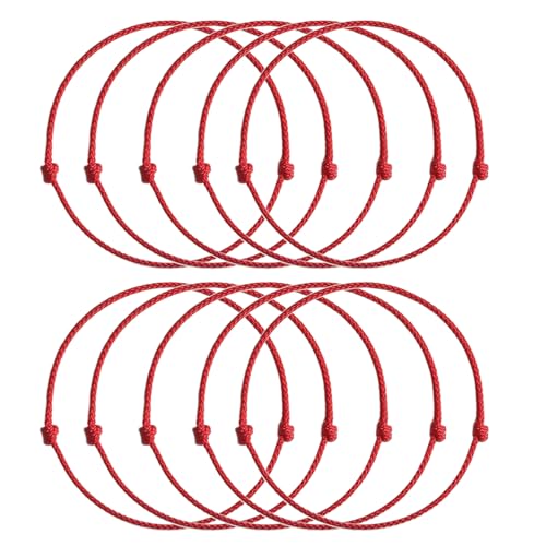 KHZen 10 PCs Einfache Dünne Red String Armband Braid Seilband Verstellbarer Armreifen Freundschaft Schmuck Geburtstag Geschenke Rote Stringarmband Damen Geburtstag Geschenkpaar Dauerhaft von KHZen