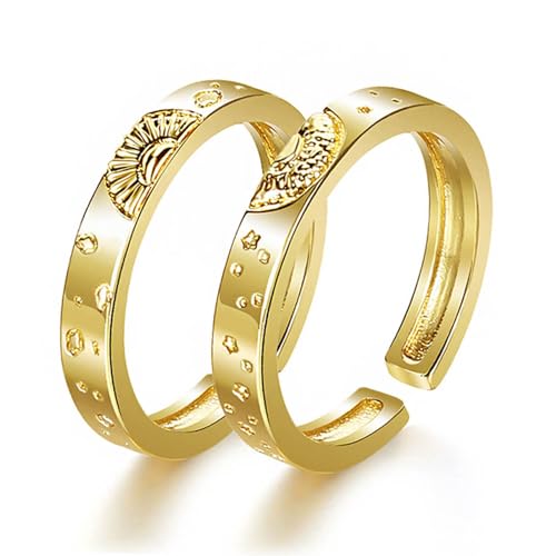 KHZen 2pcs Einstellbare Offene Ringe Legierungsfinger Ringe Ornamente Stapelbare Sonnenmondringe Accessoire Set Für Frauen Mädchen von KHZen