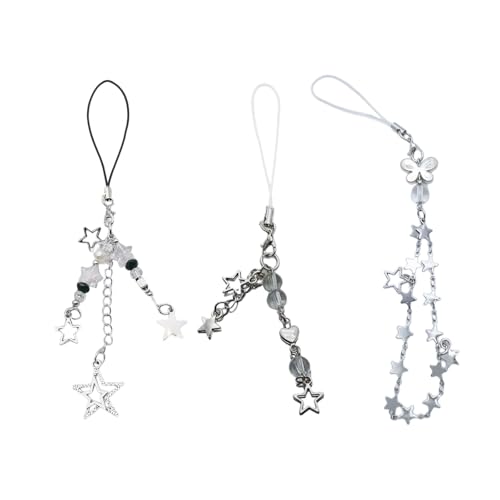 KHZen 3 Stücke Schmetterling Und Star Charm Phone Lanyard Set Handgefertigtes Schlüsselbund Pendelleus Accessoire Für Smartphones von KHZen