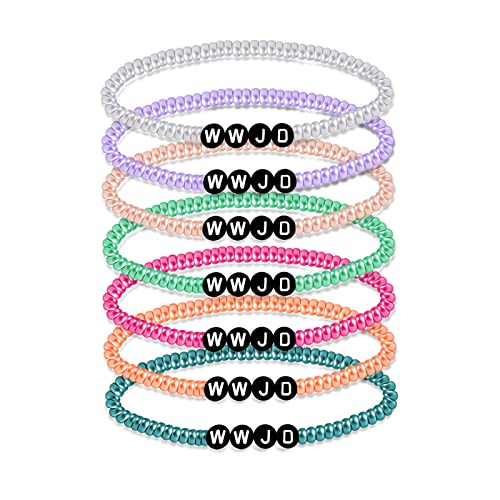 KHZen 7 Stücke WWJD Elastische Armbänder Strecken Perlenarmbänder Religiös Farbenfroh was Würde Armbänder Harzmaterial Machen von KHZen