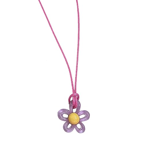 KHZen Blumen Halskette Verstellbares Riemen Hohl Blütenschmelze Schlüsselbeinkette Personalisierte Blumenschackköder Halskette Schmuck Bunte Acrylheizpendel Blumenschmuck Accessoire von KHZen