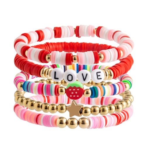 KHZen Buntes Weiches Tonarmband Mit Liebesbrief Und Erdbeer Herz Charme Verstellbares Handgefertigtes Schmuck Perlenarmband von KHZen