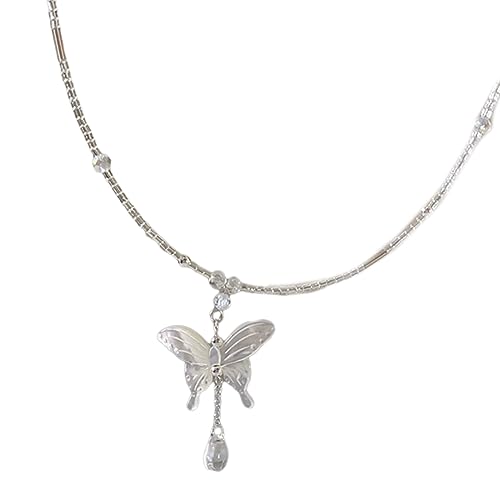 KHZen Butterfly Halskette Halskette Elegante Vintage Anhänger Hals Schmuckharzharz Perlen Geeignet Für Tägliche Verschleiß Und Partys Schmetterling Anhänger von KHZen