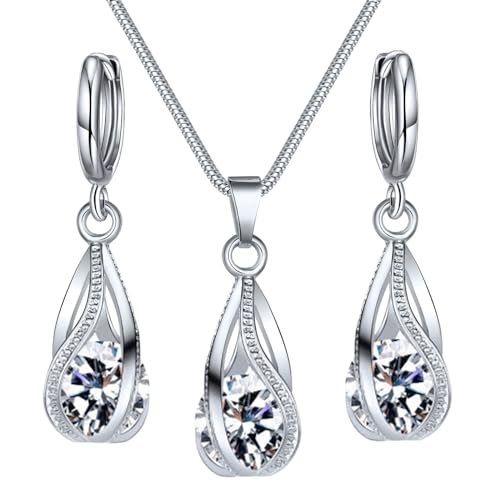 KHZen Elegante Halskette Und Ohrringe Set Mode Schmuck Set Legierung Legierung Edelstein Halskette Ohrring Perfektes Geschenk Für Frauen Angehängte Ohrringe von KHZen