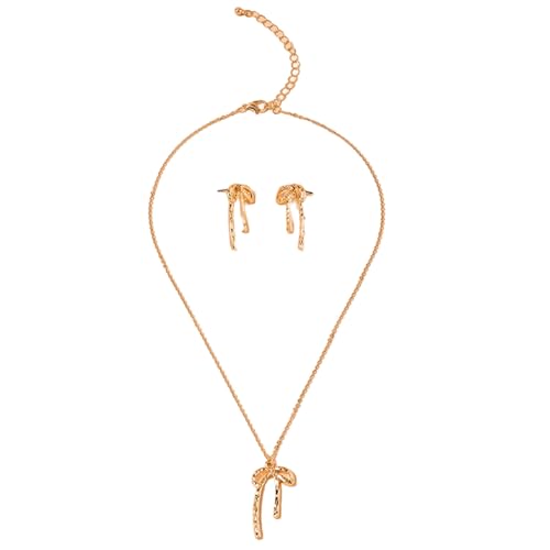 KHZen Legierung Schmuck Set Delicate Butterfly Halskette Und Ohrringe Eleganter Bogenknoten Anhänger Für Modische Frauen Halskette Und Ohrringe von KHZen
