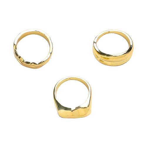 KHZen Packung 3 Frauen Goldringe Schmuck Set Künstlerische Metallringe Accessoire Für Frauen Mit Geometrischen Mustern von KHZen