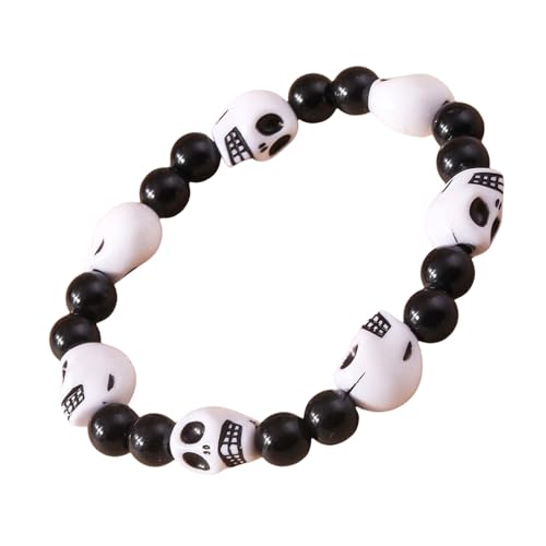 KHZen Trendy Skull Head Perlen Armband Elastizität Harz Perlen Armband Streetwear Handchain Stylish Punk Styles Accessoires Unisex Schädel Manschette von KHZen
