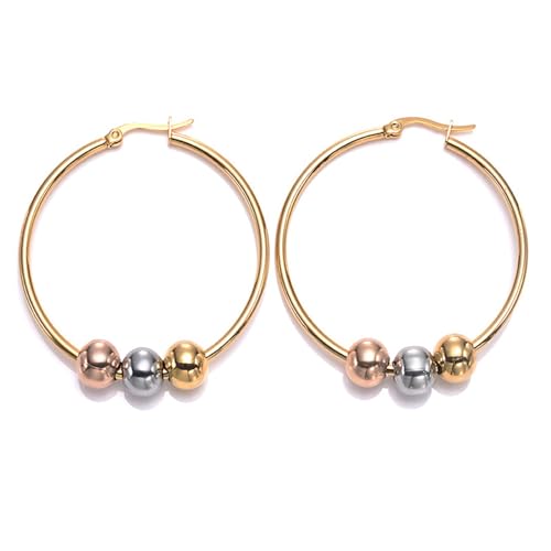 Mode Ohrhörer Mit Kugeln Stilvolle Metallkreise Ohrringe Schmücken Elegante Runde Ohr Reifen Accessoire von KHZen