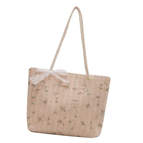Mode Stroh Spitze Handtasche Große Kapazität Strandblumenumhängetasche Für Frauen Urlaub Und Reisen Freizeitkäufer Tasche Spitzen Schulter von KHZen