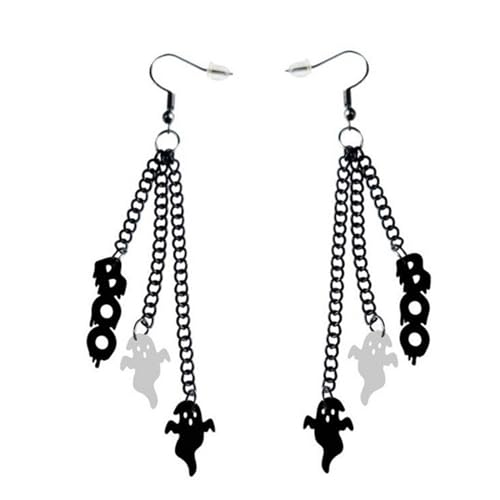 Schädelschläger Langes Ohr Tropfen Schwarze Kette Ohrringe Halloween Kostümzubehör Hip Hop Ohr Piercing Schmuck Für Frauen Schwarze Kette Halloween Ohrringe Für Mädchen von KHZen