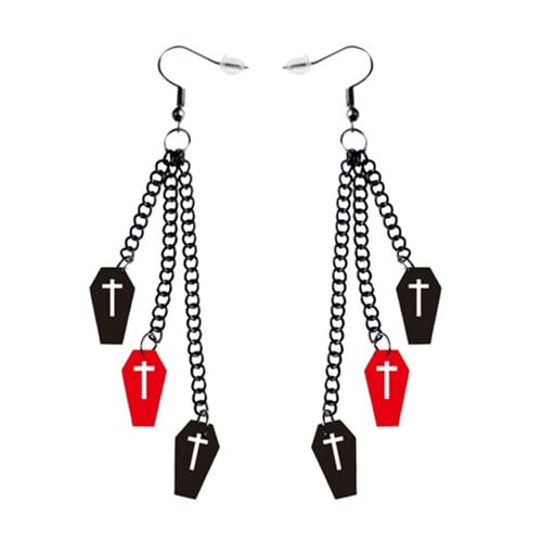 Schädelschläger Langes Ohr Tropfen Schwarze Kette Ohrringe Halloween Kostümzubehör Hip Hop Ohr Piercing Schmuck Für Frauen Schwarze Kette Halloween Ohrringe Für Mädchen von KHZen