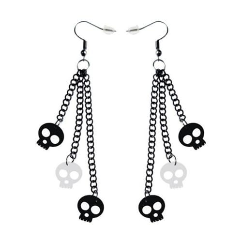 Schädelschläger Langes Ohr Tropfen Schwarze Kette Ohrringe Halloween Kostümzubehör Hip Hop Ohr Piercing Schmuck Für Frauen Schwarze Kette Halloween Ohrringe Für Mädchen von KHZen