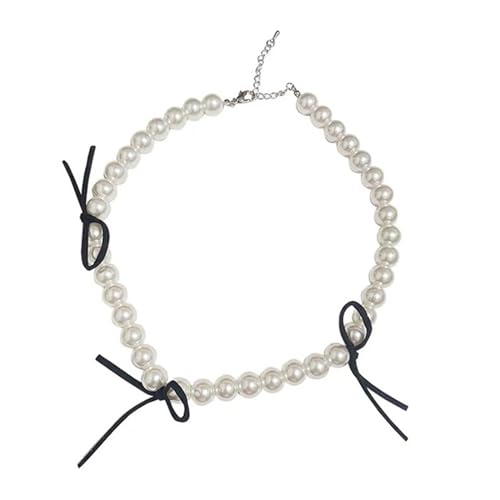 Temperament Künstliche Kristallperlen Bowknot Halskette Für Frauen Jubiläum Mode Vintage Perlen Kette Choker Schmuck Simulierte Kette Halskette Für Frauen von KHZen