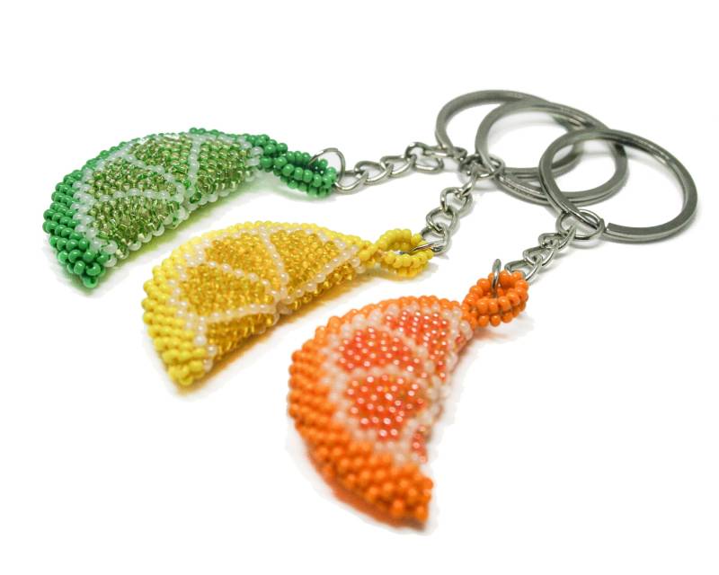Fruchtscheibe Perlen Schlüsselanhänger Handgemachte Zitrone, Limette, Orange von KHandsjewelry