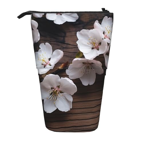 KHiry Dreamy Background Printed Pencil Case Standing Pen Holder Telescopic Pencil Pouch Oxford Cloth Pop Up Makeup Bag for Office Middle, Kirschblüten aus Holz, Einheitsgröße, Taschen-Organizer von KHiry