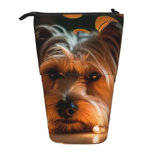 KHiry Federmäppchen mit Spiralbindung, bedrucktes Federmäppchen, Stehender Stifthalter, Teleskop-Federmäppchen, Oxford-Stoff, Pop-Up-Make-up-Tasche für Büro, in der Mitte, Ein Yorkshire Terrier, von KHiry