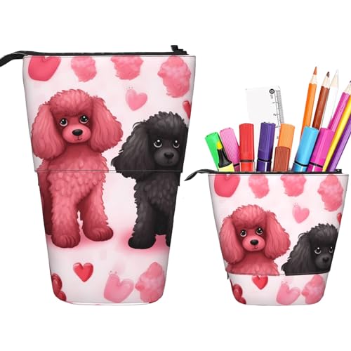 KHiry Federmäppchen mit abstraktem Druck, ausziehbar, Teleskop-Federmäppchen, Oxford-Stoff, Pop-Up-Make-up-Tasche für Büro, in der Mitte, Rosa Pudel Hunde, Einheitsgröße, Taschen-Organizer von KHiry