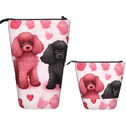 KHiry Lila bedrucktes Federmäppchen Stehender Stifthalter Teleskop-Bleistifttasche Oxford-Stoff Pop-Up-Make-up-Tasche für Büro Mitte, Rosa Pudel Hunde, Einheitsgröße, Taschen-Organizer von KHiry