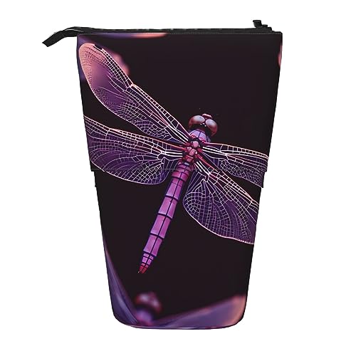 KHiry Purple dragonfly1 bedrucktes Federmäppchen, Stehender Stifthalter, Teleskop-Federmäppchen, Oxford-Stoff, Pop-Up-Make-up-Tasche für Büro, Mitte, Lila Libelle 1, Einheitsgröße, Taschen-Organizer von KHiry