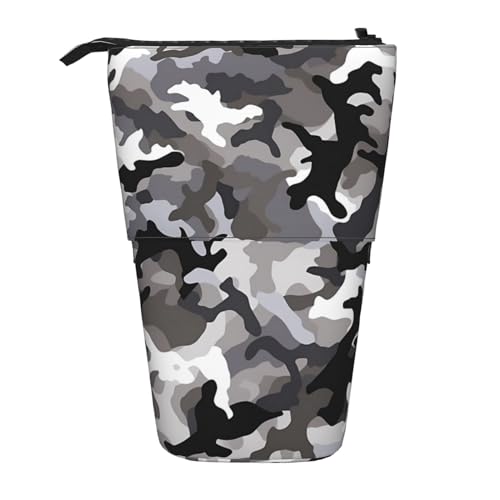 KHiry Schwarz Weiß Goldfolie Marmor Gedruckt Bleistift Fall Stehen Stifthalter Teleskop Bleistift Pouch Oxford Tuch Pop Up Make-up Tasche für Büro Mitte, Schwarz Grau Weiß Camo, Einheitsgröße, von KHiry