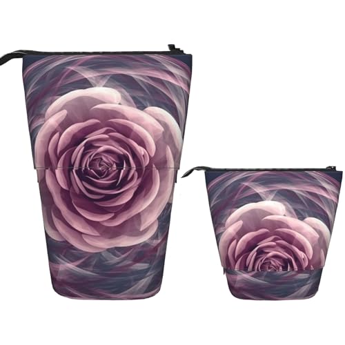 KHiry Sphere Blooming Flower Rose Printed Pencil Case Standing Pen Holder Telescopic Pencil Pouch Oxford Cloth Pop Up Makeup Bag for Office Middle von KHiry