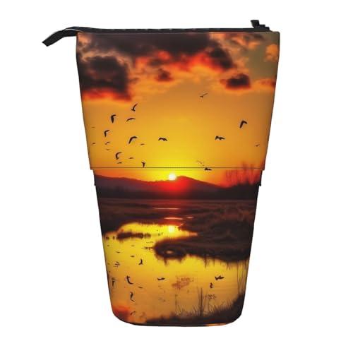 KHiry Sunset Nature Background Printed Pencil Case Standing Pen Holder Telescopic Pencil Pouch Oxford Cloth Pop Up Makeup Bag for Office Middle, Naturhintergrund bei Sonnenuntergang, Einheitsgröße, von KHiry