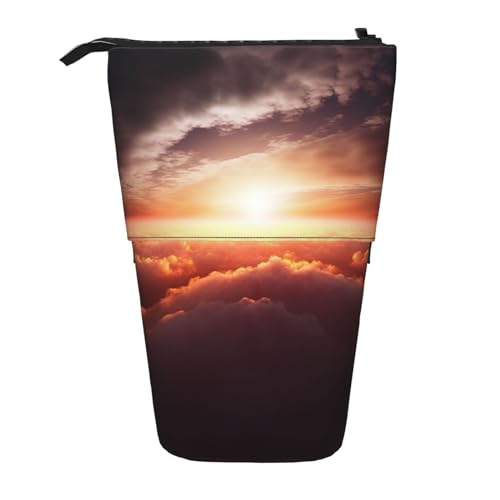 KHiry Sunset Nature Background Printed Pencil Case Standing Pen Holder Telescopic Pencil Pouch Oxford Cloth Pop Up Makeup Bag for Office Middle, Sonne Sonnenaufgang Wolke, Einheitsgröße, von KHiry