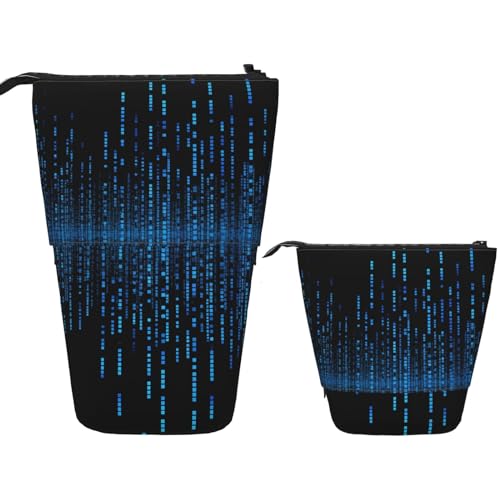 KHiry The Blue Binary Matrix bedrucktes Federmäppchen, Stehender Stifthalter, Teleskop-Federmäppchen, Oxford-Stoff, Pop-Up-Make-up-Tasche für Büro, Mitte, The Blue Binary Matrix, Einheitsgröße, von KHiry