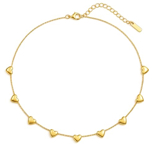 KIANJA® Damen Herzkette Gold – Wasserfest & Elegant – Edelstahl Halskette mit Herzanhängern – Schmuck Geschenk für Frauen von KIANJA