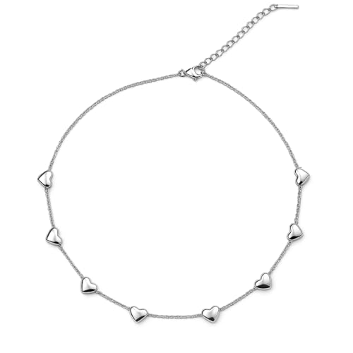 KIANJA Herzkette Damen aus Edelstahl 316L, silber – 43 cm verstellbar, nickelfrei – 9 Herzen Halskette, Geschenk Freundin von KIANJA