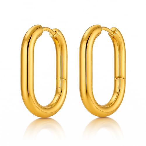 KIANJA Damen Ohrringe Edelstahl vergoldet – ovale Creolen 20 mm – goldene Hoop-Ohrringe – minimalistischer, eleganter Ohrschmuck für Frauen von KIANJA