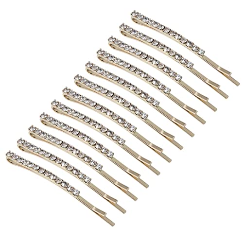 Haar Klammern 12 Stück Pins Clips Kleid Mode Bobby Party Weiß Alltag for Hochzeit Golden Stilvoll Damen Schmuck Kristall Strass Temperament Haar Mädchen und Hoch Damen Haarspangen Druckknopf von KIANSLA