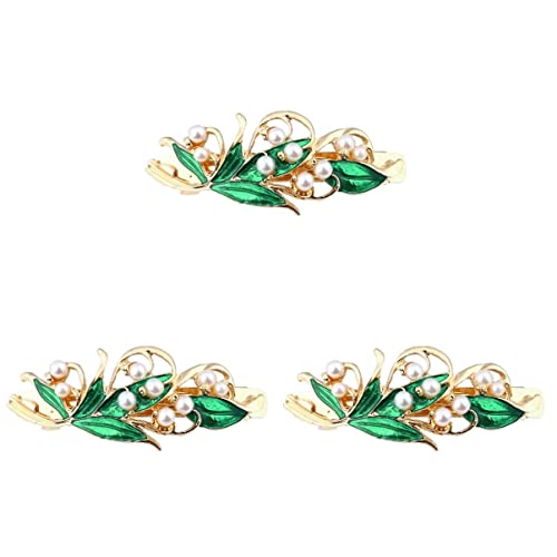 Haar Klammern Decor Alloy Clips Mädchen Haarspangen mit elegantem, frischem Gold, Vintage-Pin-Design, gestrickte Haare, Frauen, Damen, handgefertigt for den Frühling, Blattstil, Blume, grüner Metallcl von KIANSLA