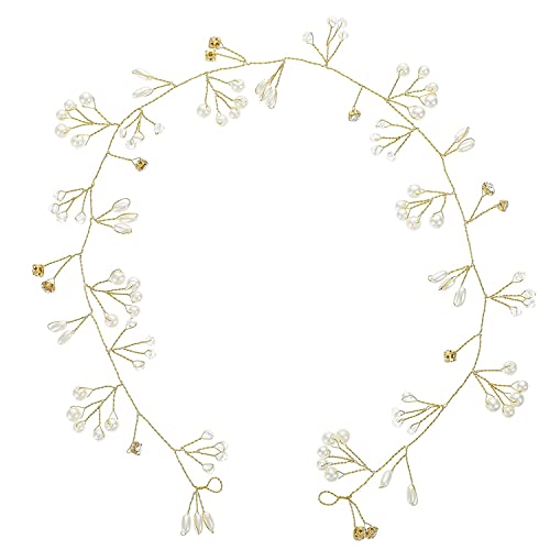 Haar Klammern Lange Hochzeit extra Schmuck Bräute Braut Pins Kristall Stirnband Kopf Perlen und goldenes Haar for Reben Accessoires Braut ( Color : Golden , Size : 50X5X0.5CM ) von KIANSLA