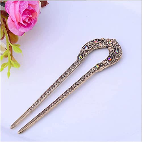 Haar Klammern Vintage Haarschmuck Bronze überzogene Haarnadeln U-Form Haar Stick Pin Frauen Strass Blume Haarschmuck von KIANSLA