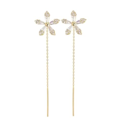 Glänzende Diamant-Blumen-Ohrringe, S925-Silbernadel, glänzende Fransen-Blumen-Ohrringe, modische lange Quasten-Ohrstecker für Frauen und Mädchen (Gold) von KIASRZN