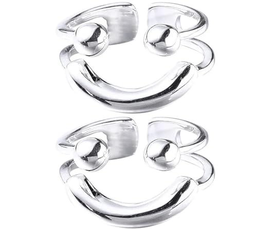 KIASRZN Kreativer Smiley-Ring, Statement-Ring mit Smiley-Gesicht, offener Smiley-Ring für Frauen, süßer Smiley-Ring (2pcs,one size) von KIASRZN