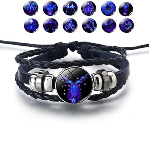 KIASRZN Mehrschichtiges Sternbild-Sternzeichen-Lederarmband, Sternzeichen-Geist-Armband, verstellbares 12-Sternbild-Armband, Armband für Damen und Herren, Schmuck, Geburtstagsgeschenk (Capricorn) von KIASRZN