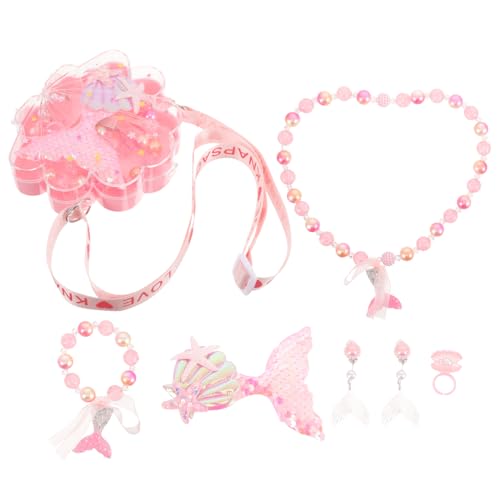 KICHOUSE 1Satz Mädchen Schmuckset Teiliges Meerjungfrau Design mit Ohrringen Haarklammer Halskette Armband und Ring Buntes für Jahren für Kostümpartys von KICHOUSE