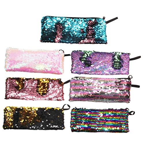 KICHOUSE 7Stücke Meerjungfrau Pailletten Stiftetasche Reißverschluss Federmäppchen Bleistifttaschen für Schüler Schreibwaren Organizer Praktische Schulbedarfstasche von KICHOUSE