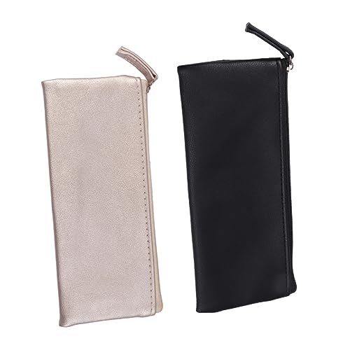 KICHOUSE 2stücke Schreibwaren Tasche Aus Pu-Leder Stiftetasche Für Studenten Aufbewahrungstasche Für Stifte Minimalistischer Stift-Organizer Make-up-Tasche Schwarz Gold von KICHOUSE