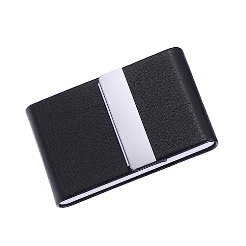 KICHOUSE Big Capacity Pu Leder Visitenkartenhalter Mit Edelstahl-oberfläche Eleganter Kreditkartenetui Für Männer Und Frauen Vertikales Design Für Geschäftskarten Und Id-Karten Schwarz von KICHOUSE