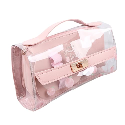 KICHOUSE tragbare Schreibwarentasche federmäppchen aufbewahrungssack Cosmetic Bags Transparent schreibwaren Organizer Stiftaufbewahrungstasche mit großer Kapazität Reise-Kosmetiktasche Rosa von KICHOUSE