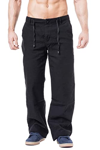 Kickdown KDWN Leinenhose Leinen Hose Optik Stoffkose Pants (XL, Schwarz) von KICKDOWN