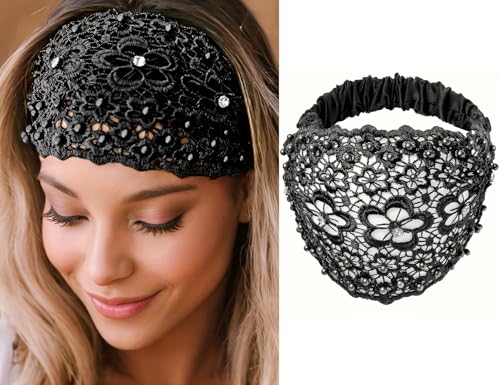 KickZu Spitzen-Stirnbänder für Frauen, breite florale Perlenspitze, elastische Stirnbänder, Bandanas für Haare, Kopfbedeckung für Frauen, Haarband für Damen, stylisch, Beanie-Mütze für Frauen, virales KickZu Spitzen-Stirnbänder für Frauen, breite florale Perlenspitze, elastische Stirnbänder, Bandanas für Haare, Kopfbedeckung für Frauen, Haarband für Damen, stylisch, Beanie-Mütze für Frauen, virales von KICKZU