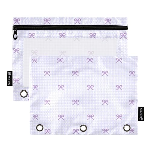 KICPOAY Federmäppchen für 3-Ringbuch, lila kariert und Schleifen, 2 Stück, transparentes Fenster, Federmäppchen mit Reißverschluss, Federmäppchen KICPOAY Federmäppchen für 3-Ringbuch, lila kariert und Schleifen, 2 Stück, transparentes Fenster, Federmäppchen mit Reißverschluss, Federmäppchen von KICPOAY